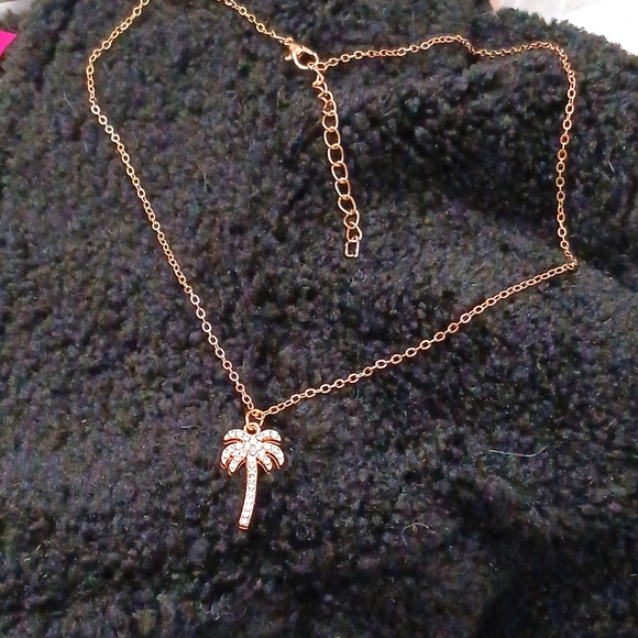 Dainty Palm Tree Necklace Diamond Crystal Tropical Fashion - Picture 1 of 5